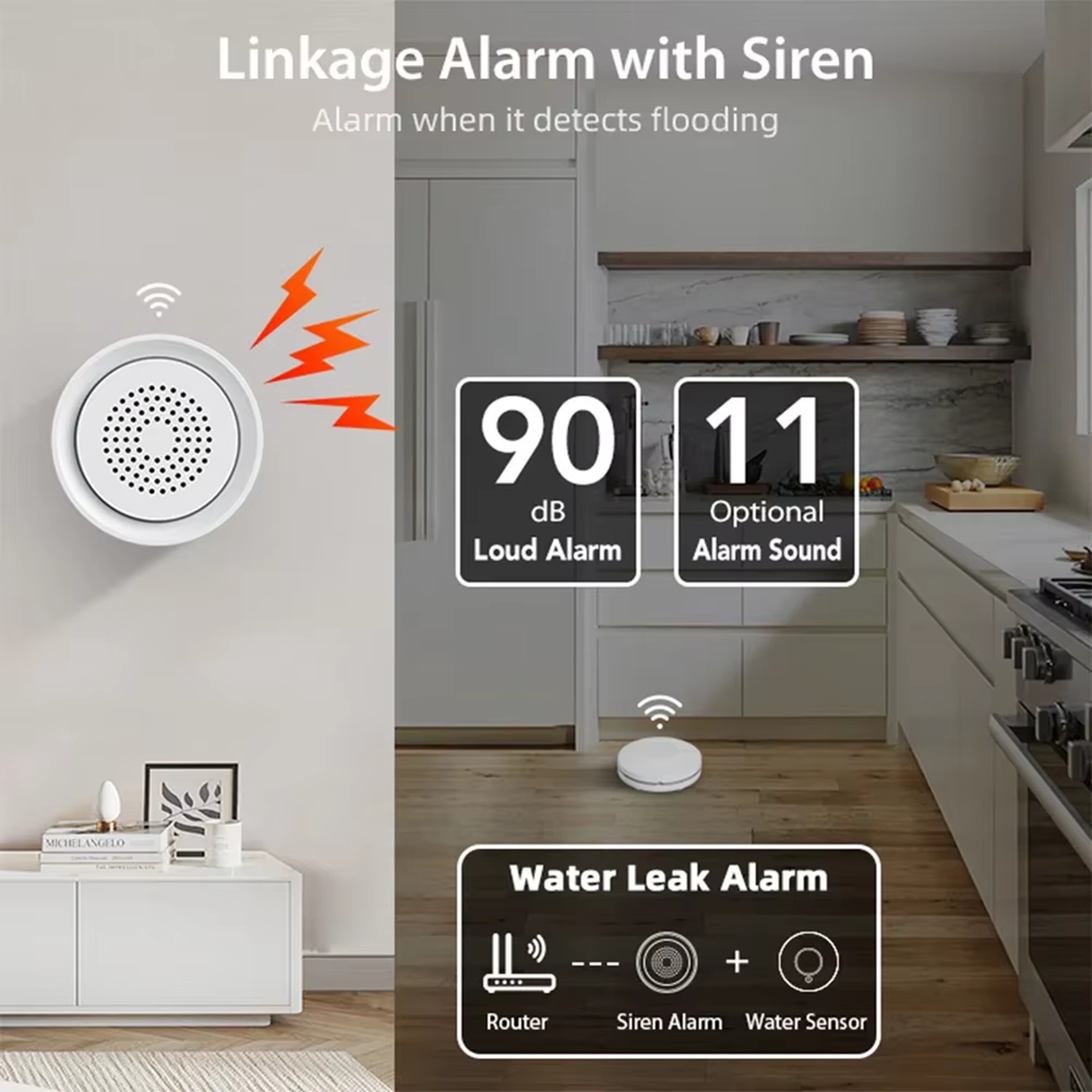 Smart Home Automation System - BTLIFE-Flood Detector With Siren Alarm Wifi
